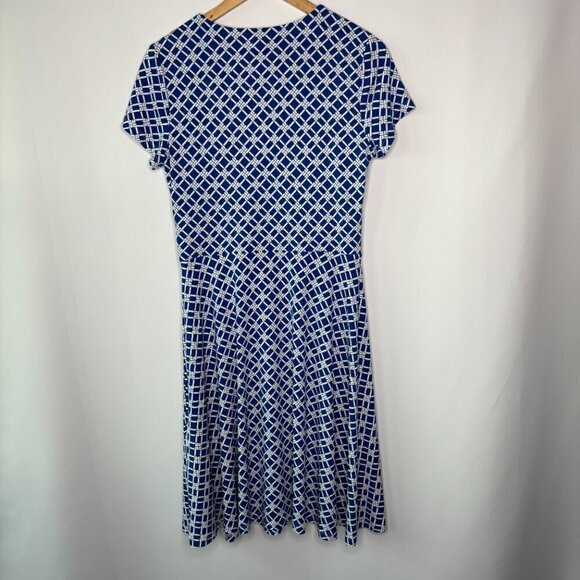 Brooks Brothers Women's Blue White Knee Length Faux Wrap Midi Dress Size Medium - Picture 9 of 11